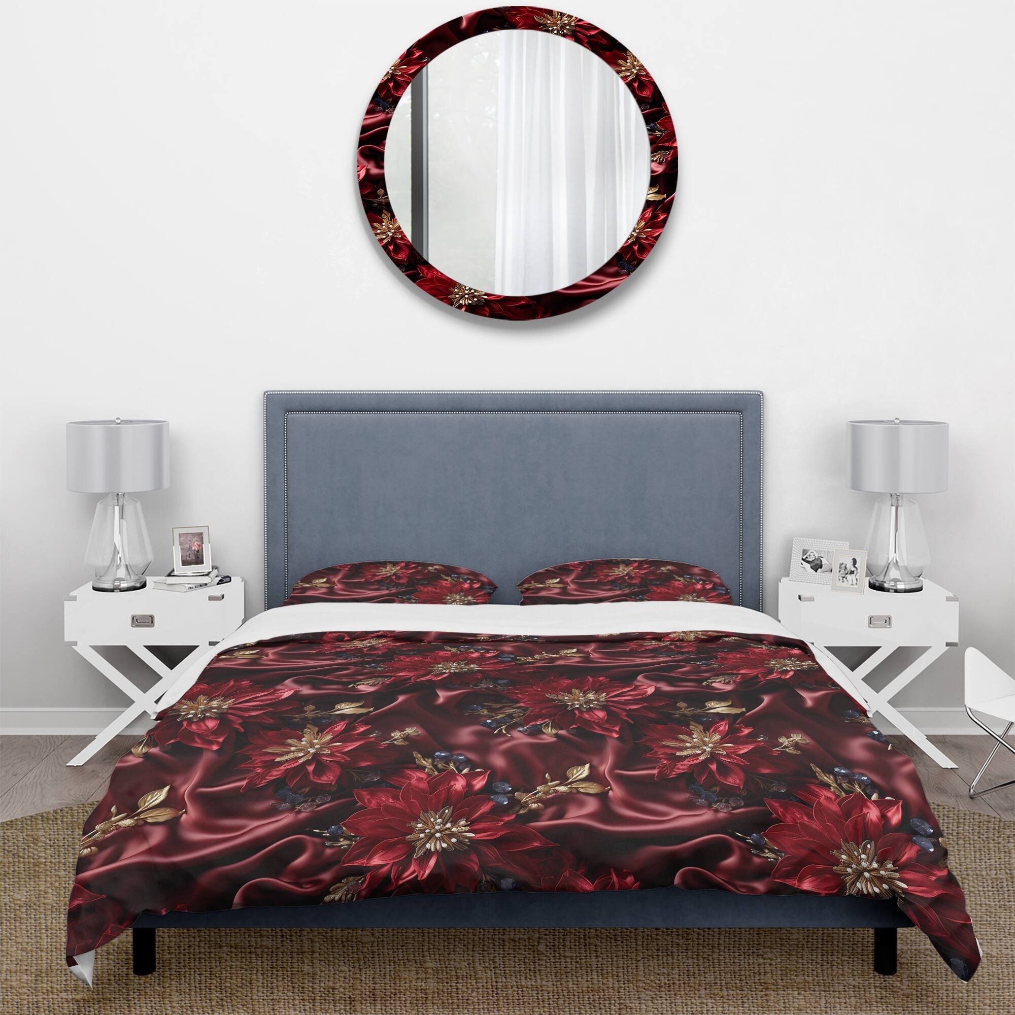 Designart "Opulent Majesty Deep Purple" Red Damask Bed Cover Set With 2 Shams Bed Bath
